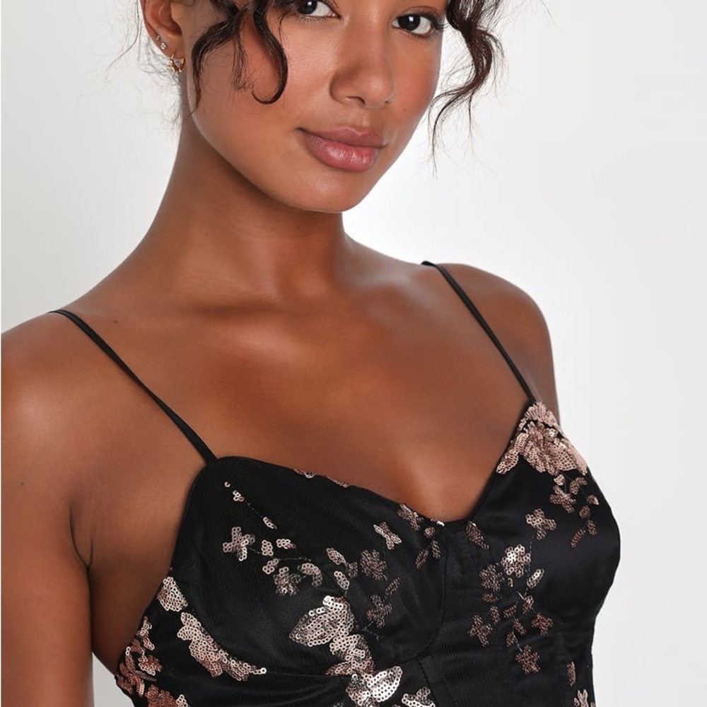 Glittering Personality Black Sequin Skater Bustier Mini Dress - Picture 6 of 8
